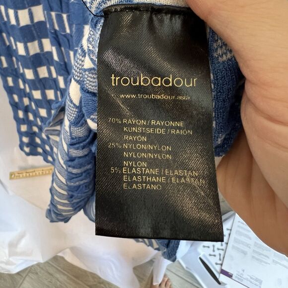 Anthropologie Troubadour Gingham Garden Dress Small‎ Blue White Soft Knit A-Line - Picture 6 of 13